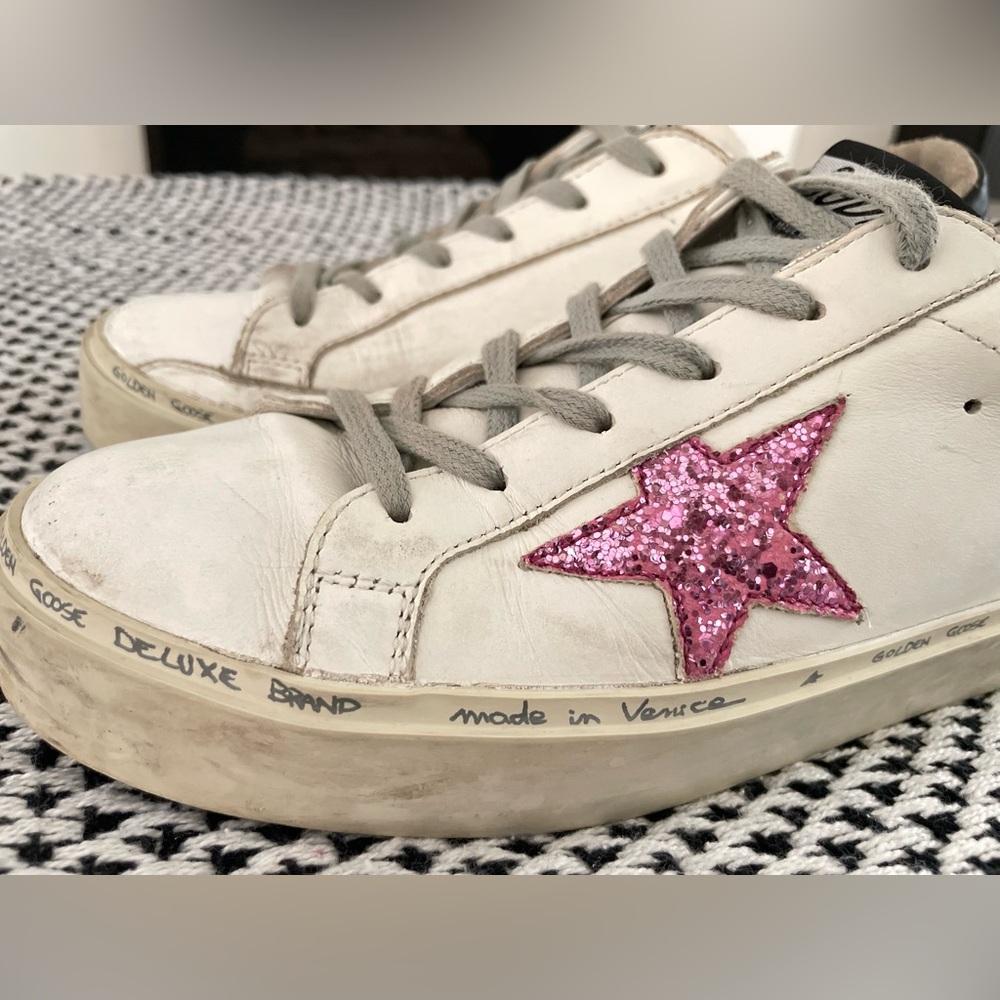 Golden Goose Hi Star Platform Sneakers White Leather Pink Glitter 39 size 8.5 - Picture 6 of 11